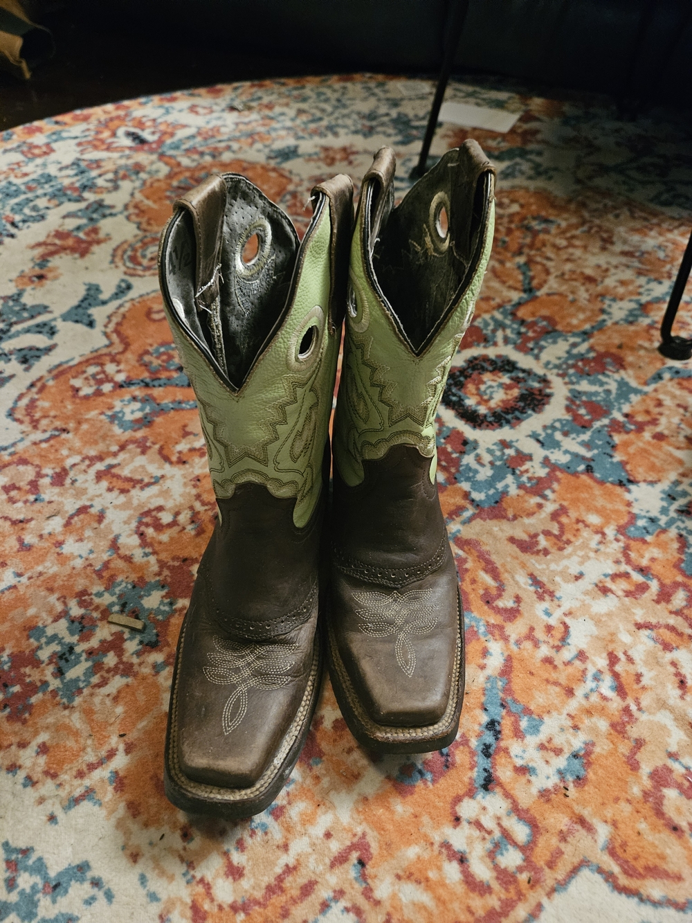 Brown And Green Leather Cowboy Boots